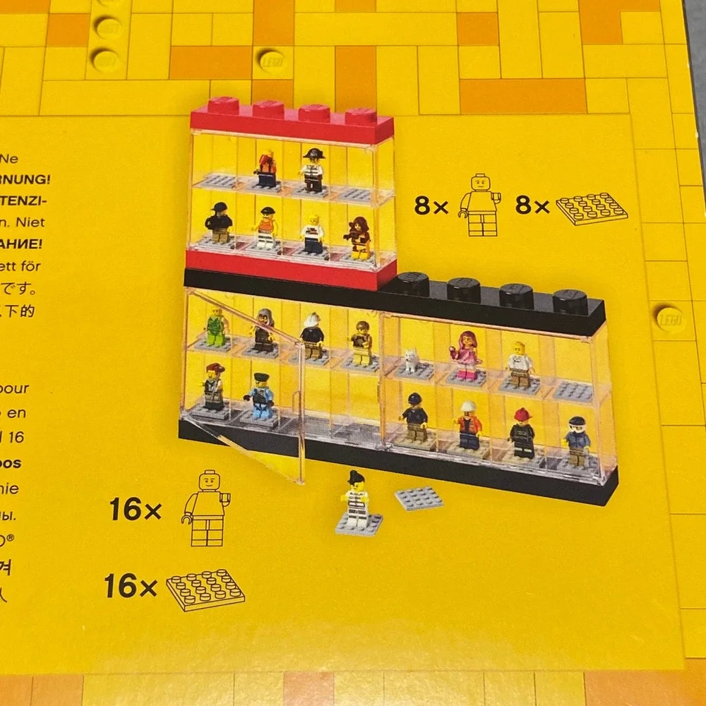 LEGO Minifigure Display Case Stackable 16 Figure Showcase Yellow Clear 40660601